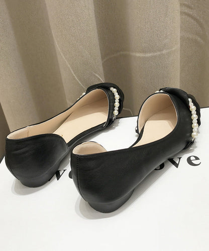 Black Bow Pearl Splicing Boutique Flat Shoes Pointed Toe Xc1053