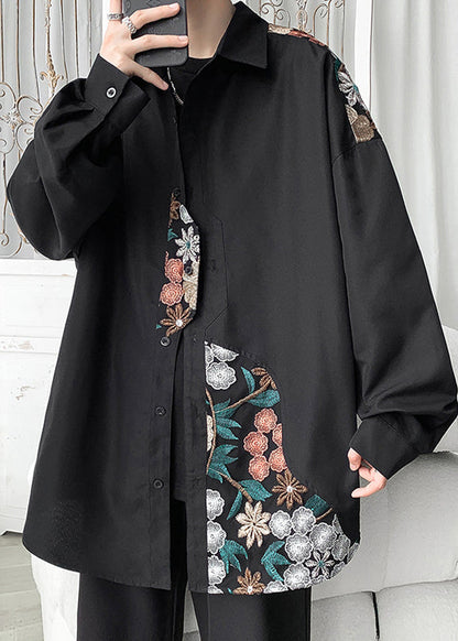 Black Button Cotton Neutral Coats Peter Pan Collar Long Sleeve Qa1060