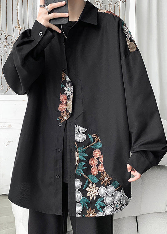 Black Button Cotton Neutral Coats Peter Pan Collar Long Sleeve Qa1060