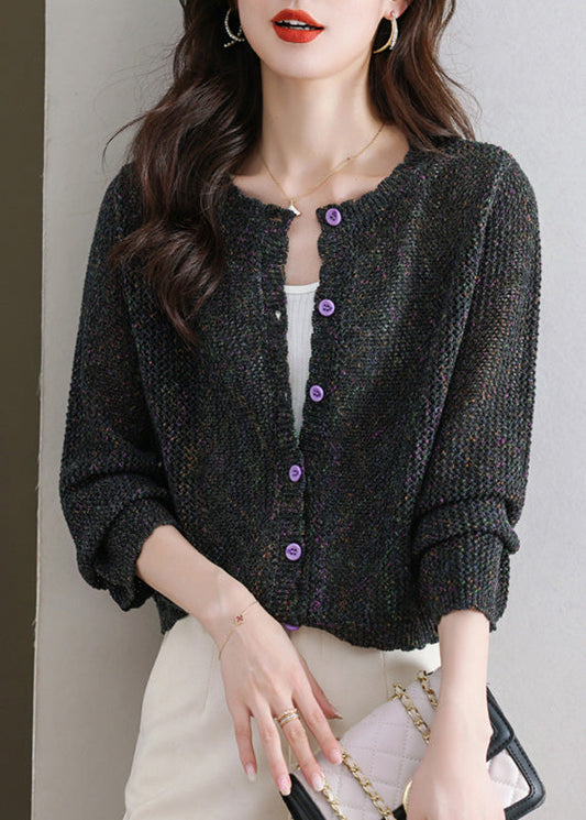 Black Button Cozy Knit Fall Cardigans O Neck Qs023