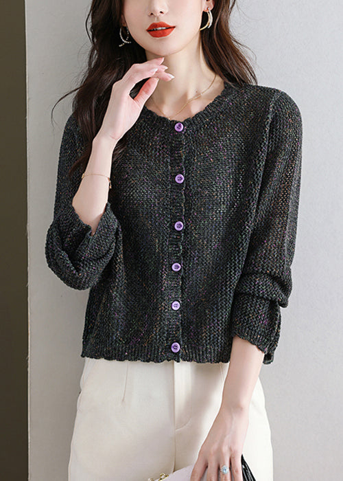 Black Button Cozy Knit Fall Cardigans O Neck Qs023