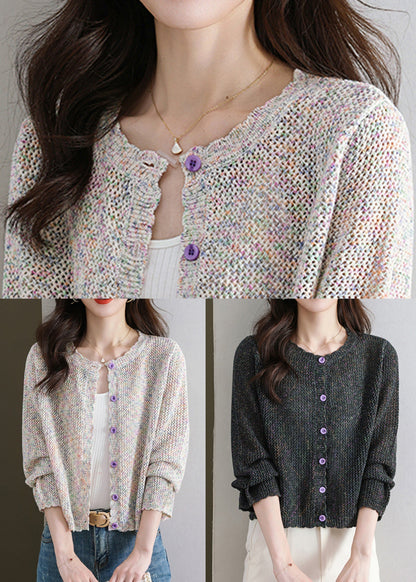 Black Button Cozy Knit Fall Cardigans O Neck Qs023