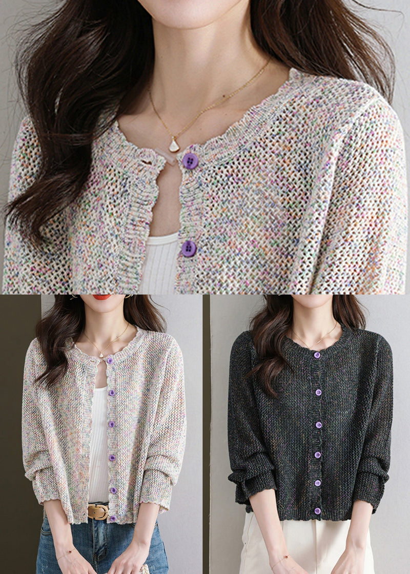 Black Button Cozy Knit Fall Cardigans O Neck Qs023