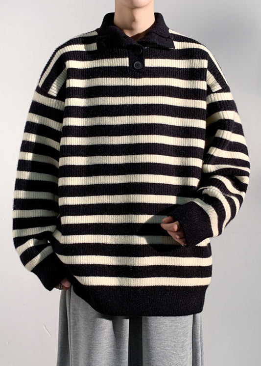 Black Button Knit Sweaters Turtleneck Winter Rj045