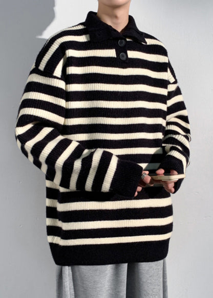 Black Button Knit Sweaters Turtleneck Winter Rj045
