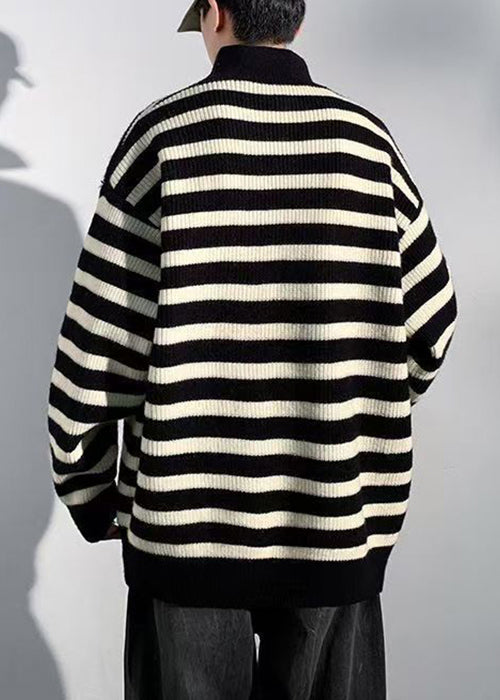 Black Button Knit Sweaters Turtleneck Winter Rj045