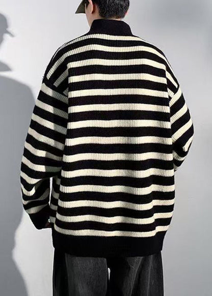 Black Button Knit Sweaters Turtleneck Winter Rj045