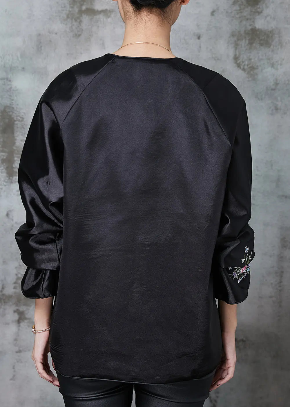 Black Chinese Style Silk Coat Embroidered Spring Jk1058