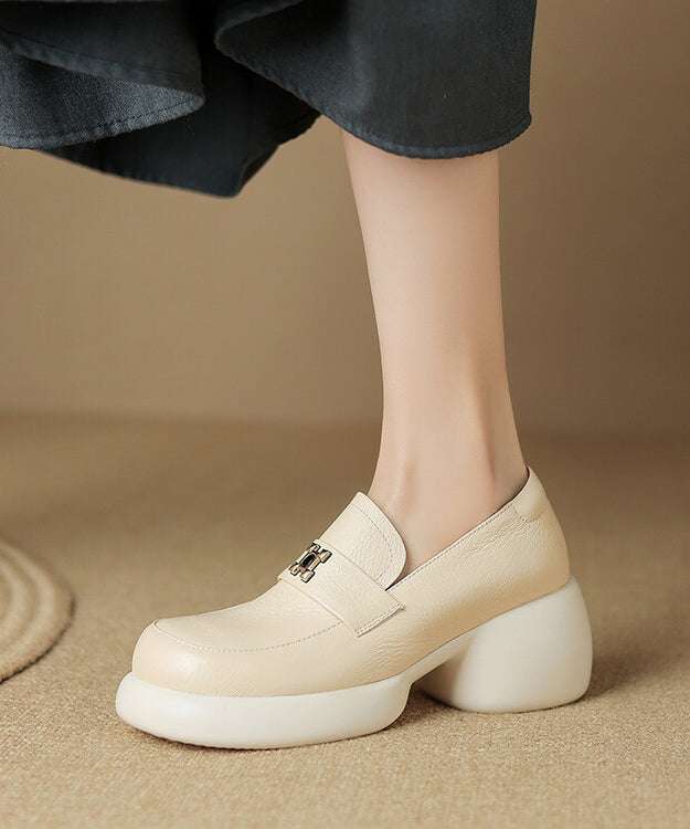 Black Chunky Sheepskin Splicing Loafer Shoes Qk053