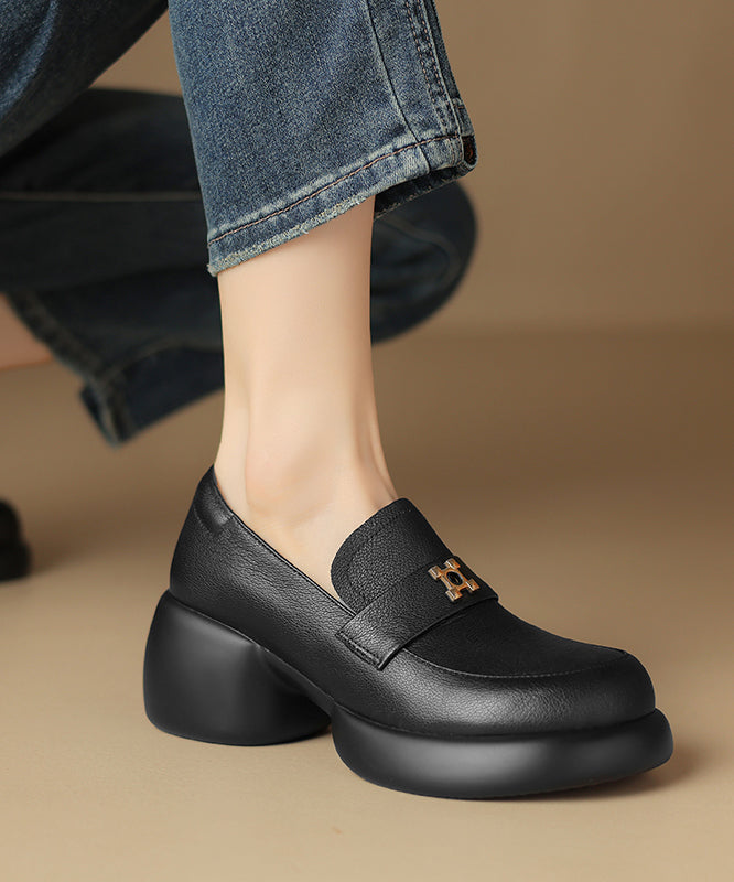 Black Chunky Sheepskin Splicing Loafer Shoes Qk053