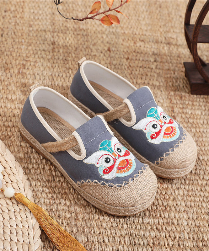 Black Comfy Embroidery Flat Feet Shoes Xc1044