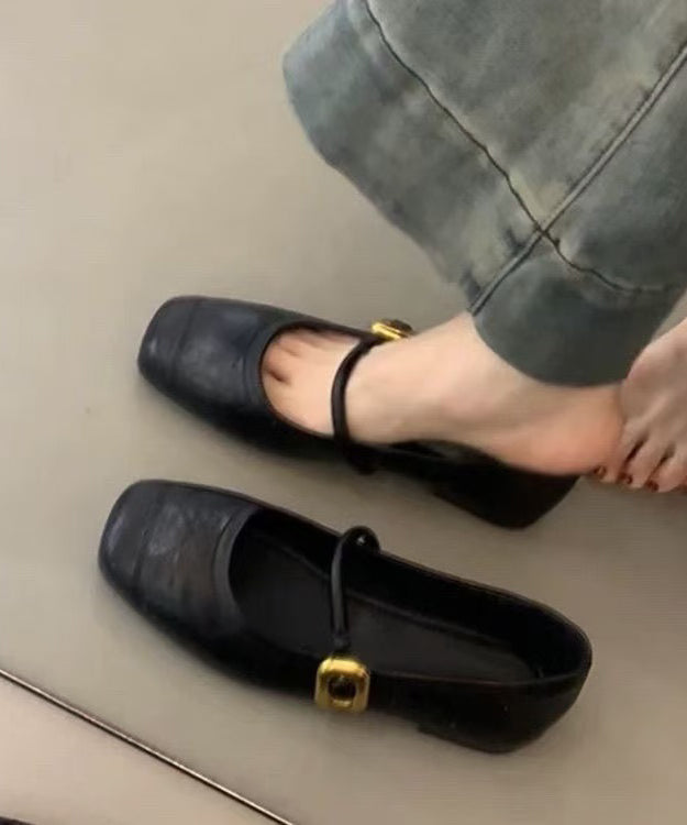 Splicing Black for Cowhide Leather Shoes Flat