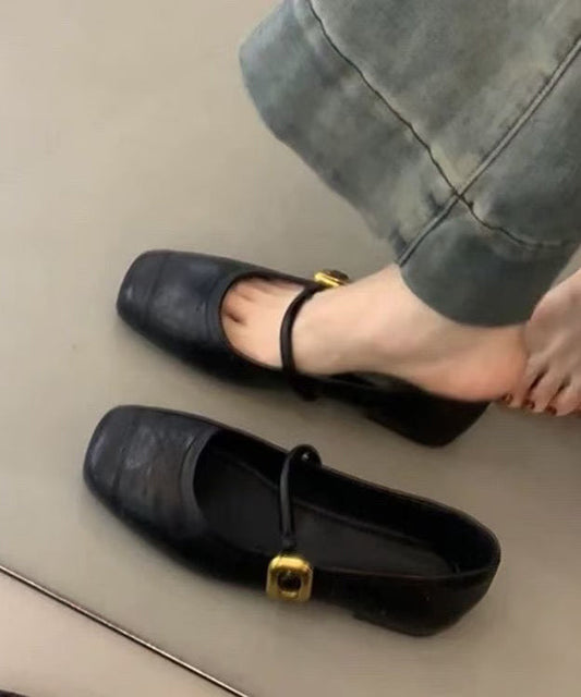 Splicing Black for Cowhide Leather Shoes Flat