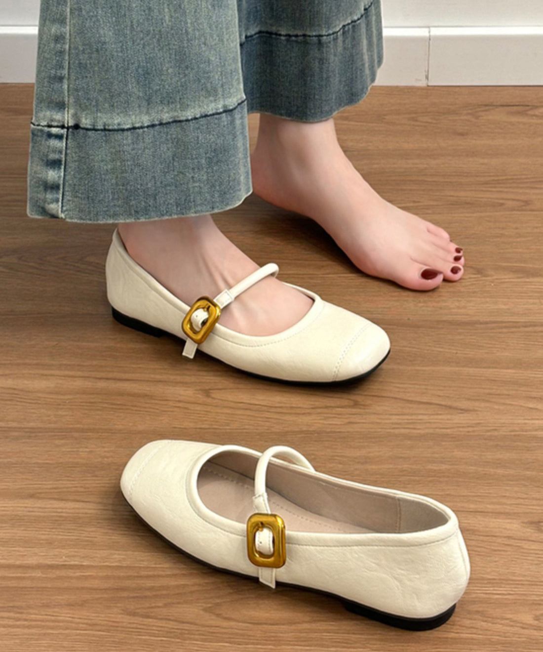 Splicing Black for Cowhide Leather Shoes Flat