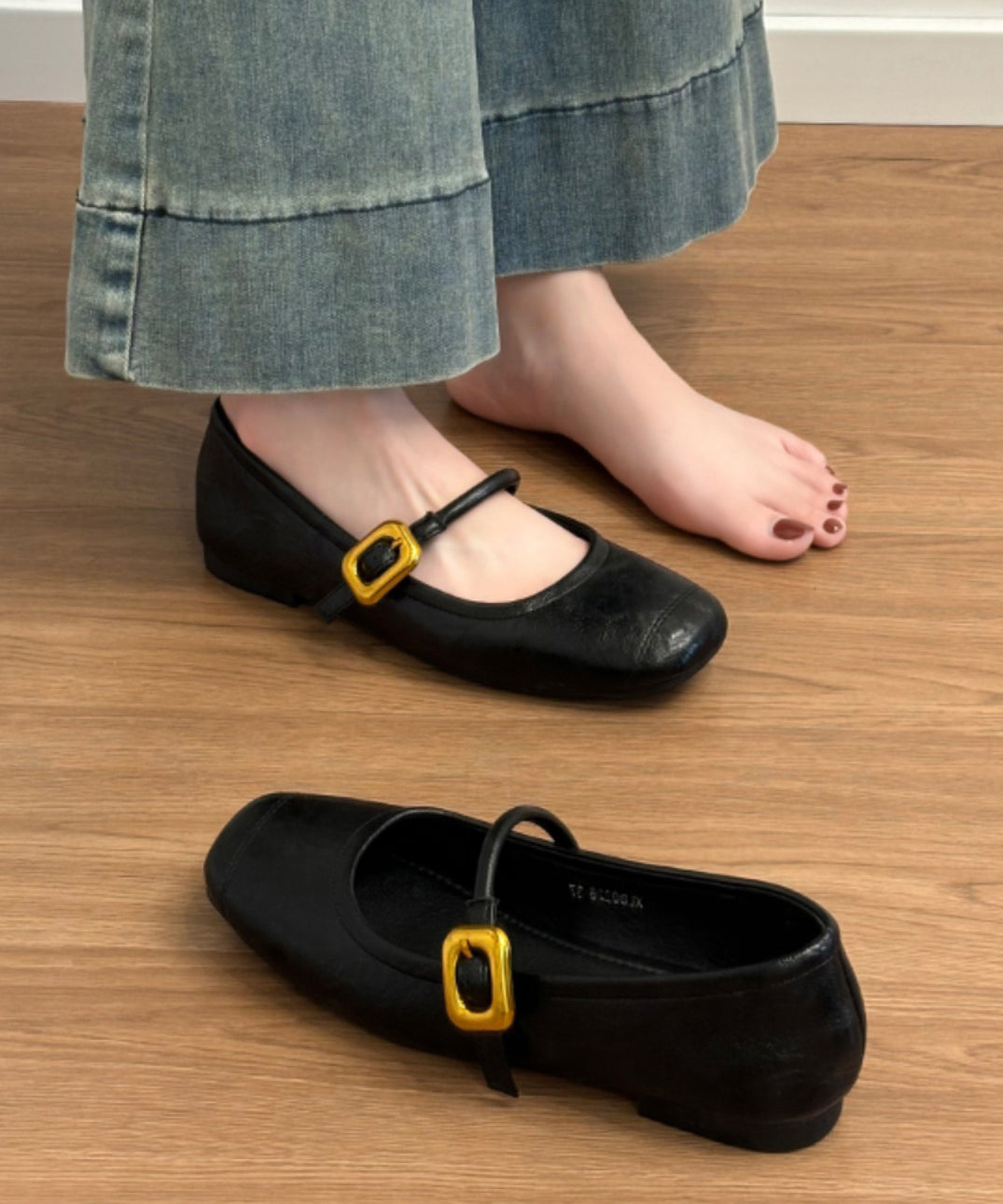 Splicing Black for Cowhide Leather Shoes Flat
