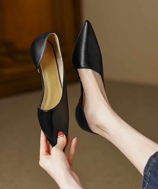 Black Cowhide Leather Splicing Flat Shoes for Ap1002