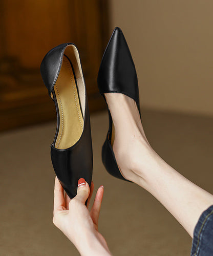 Black Cowhide Leather Splicing Flat Shoes for Ap1002