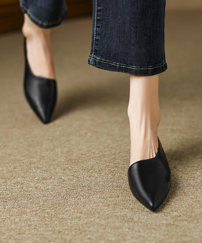 Black Cowhide Leather Splicing Flat Shoes for Ap1002