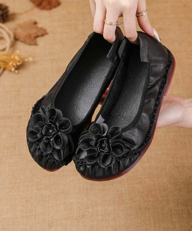 For Black Shoes Soft Flat Leather Splicing Cowhide