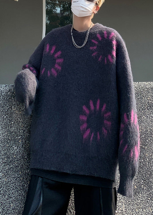 Black Cozy Loose Knit Winter Sweater O Neck Rc036