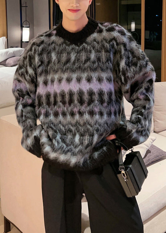 Black Cozy Patchwork Cotton Knit Fall Sweaters O Neck Qh035