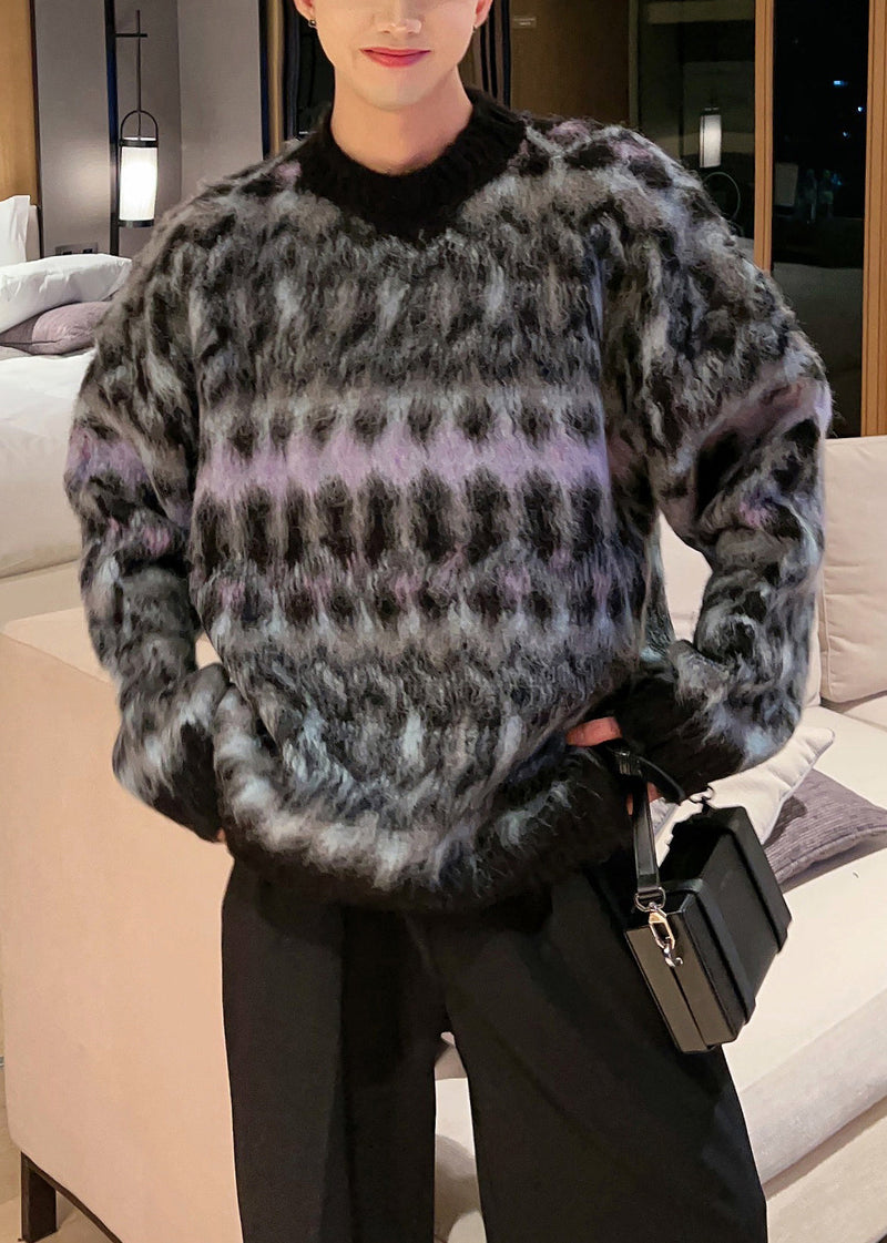 Black Cozy Patchwork Cotton Knit Fall Sweaters O Neck Qh035