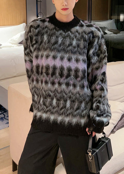Black Cozy Patchwork Cotton Knit Fall Sweaters O Neck Qh035