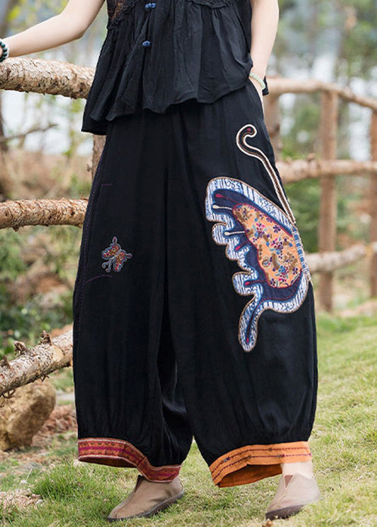 Black Elastic Waist Cozy Linen Crop Pants Summer Tq1004