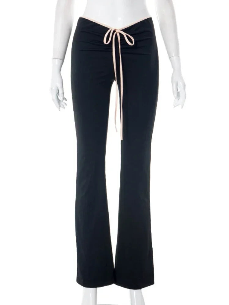 Black Flare Low Waist Slim Fit Hot Sweat Winter Pants