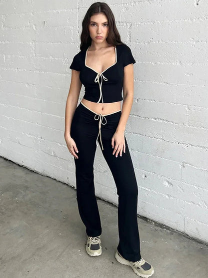 Black Flare Low Waist Slim Fit Hot Sweat Winter Pants