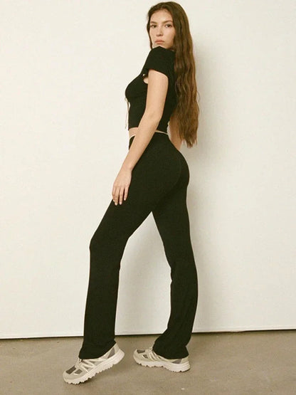 Black Flare Low Waist Slim Fit Hot Sweat Winter Pants