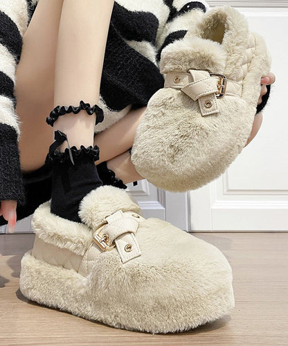 Black Fuzzy Wool Lined Platform Stylish Splicing Flat Shoes Tq048