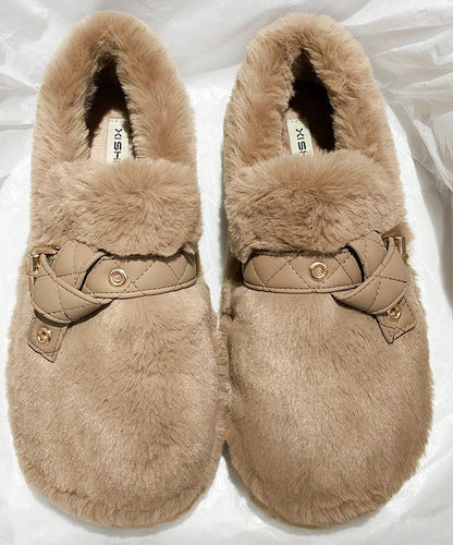 Black Fuzzy Wool Lined Platform Stylish Splicing Flat Shoes Tq048