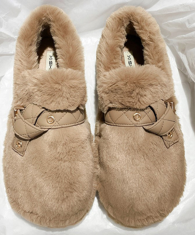 Black Fuzzy Wool Lined Platform Stylish Splicing Flat Shoes Tq048