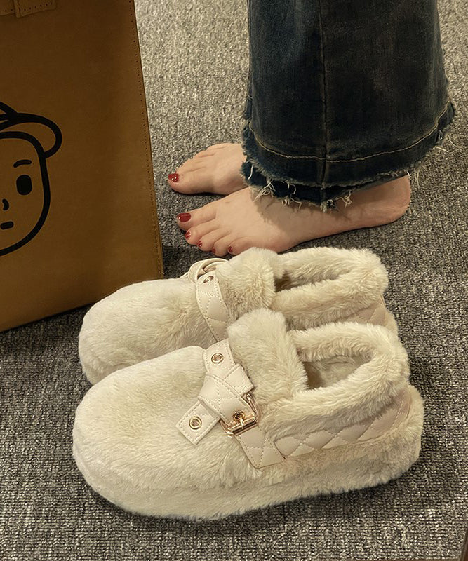 Black Fuzzy Wool Lined Platform Stylish Splicing Flat Shoes Tq048