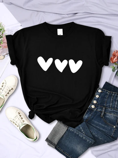 Black Heart Printing Female T-shirts Personality Street Short Sleeve All-math Soft Tee Clothing Breathable Tops
