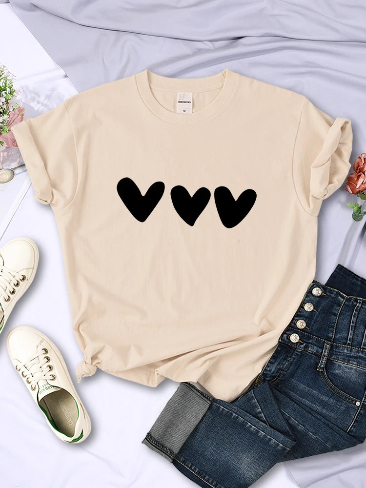 Black Heart Printing Female T-shirts Personality Street Short Sleeve All-math Soft Tee Clothing Breathable Tops