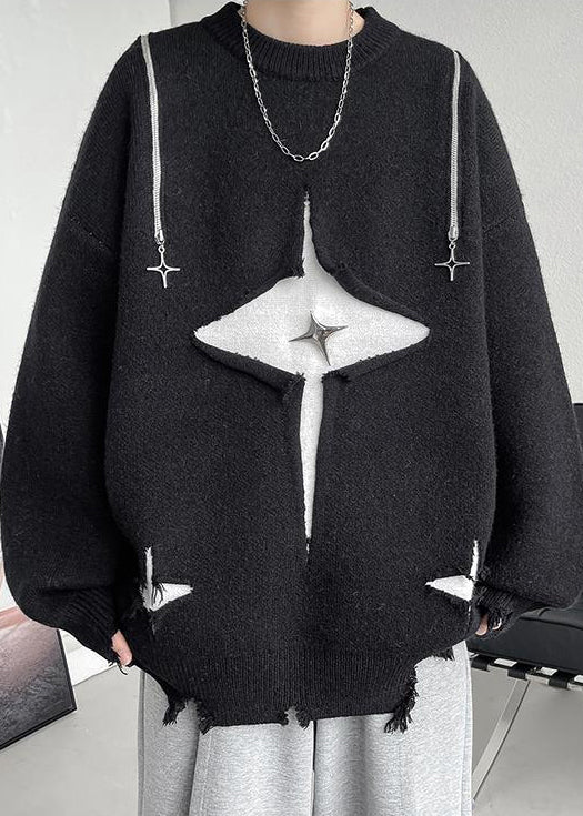 Black Hole Zippered Knit Fall Sweater O Neck Qh021