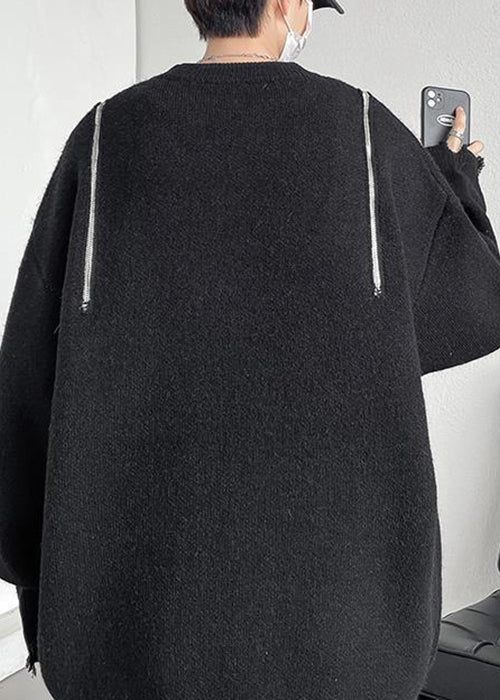 Black Hole Zippered Knit Fall Sweater O Neck Qh021
