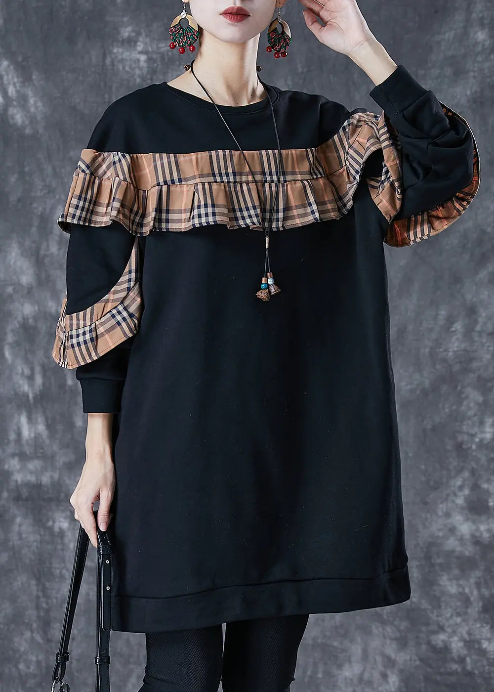 Cotton Sweatshirt Dress Ruffled Fall