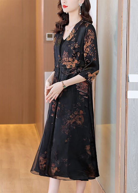 Black Oriental Silk Cardigan Embroideried Chinese Button Summer Ly1071