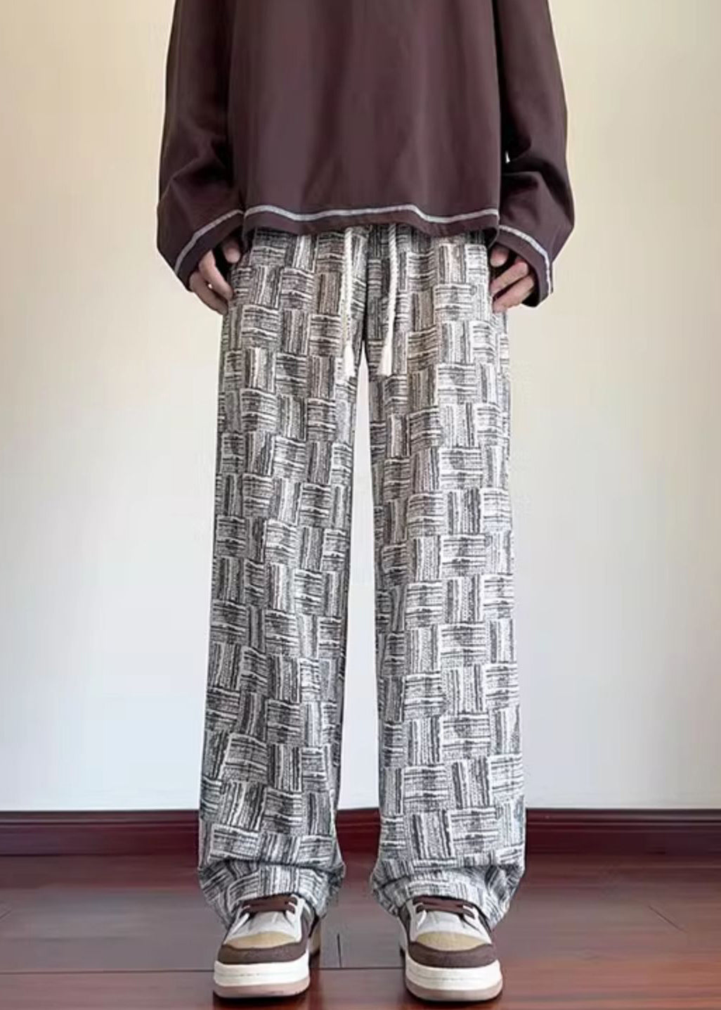 Black Original Design Pockets Corduroy Pants Elastic Waist Spring Rm048