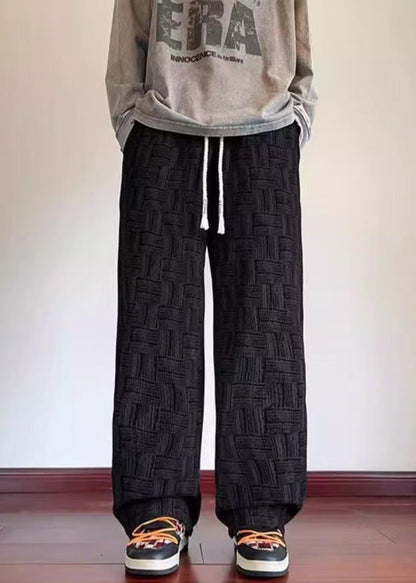 Black Original Design Pockets Corduroy Pants Elastic Waist Spring Rm048