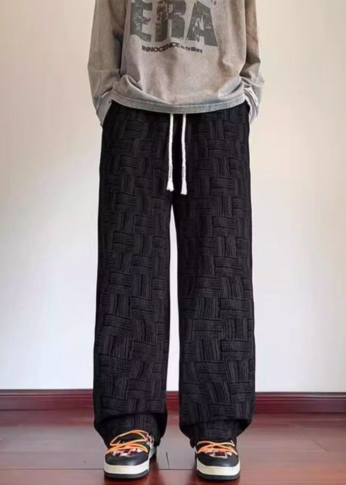 Black Original Design Pockets Corduroy Pants Elastic Waist Spring Rm048