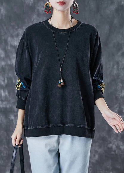 Cotton Pullover Sweatshirt Embroidered Fall