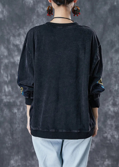 Cotton Pullover Sweatshirt Embroidered Fall