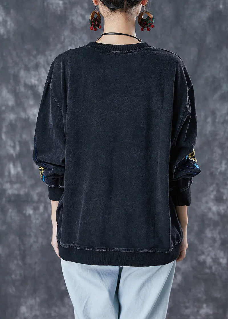 Cotton Pullover Sweatshirt Embroidered Fall