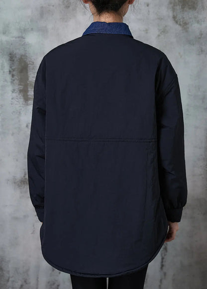 Black Patchwork Fine Cotton Filled Coat Outwear Peter Pan Collar Spring Jk1032