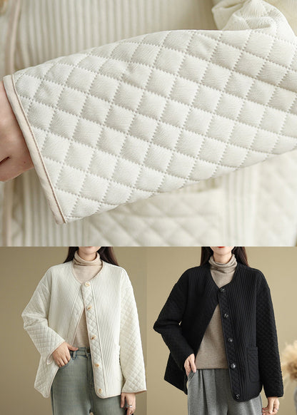 Black Pockets Button Fine Cotton Filled Coat O Neck Spring Ti015