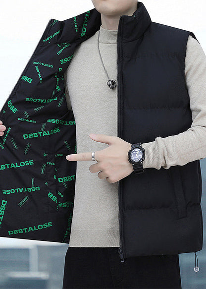 Black Pockets Cotton Filled Waistcoat Coat Zip Up Winter Eq038